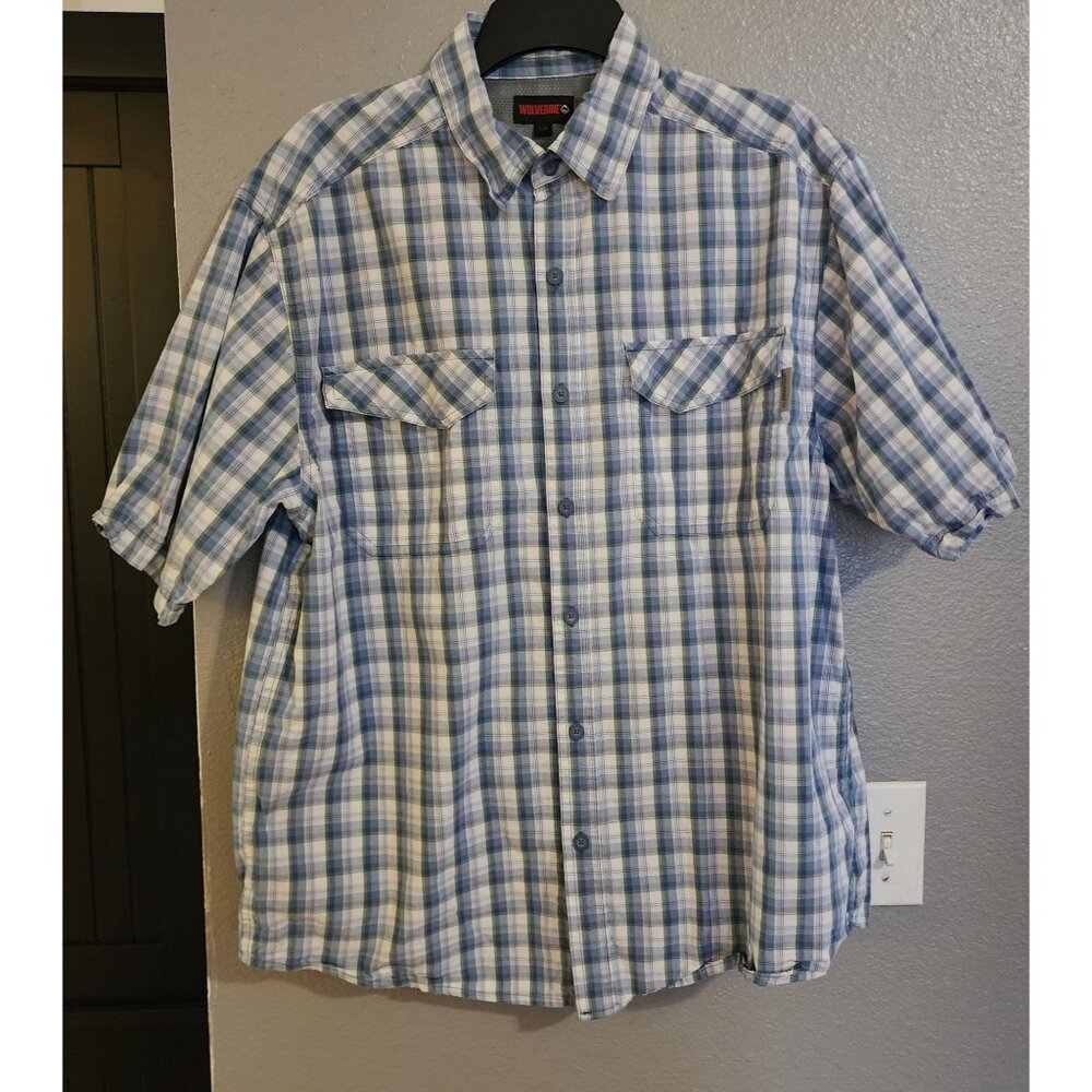 Wolverine Pentwater Mens Plaid Short Sleeve Button-Up Shirt Large Blue/Green